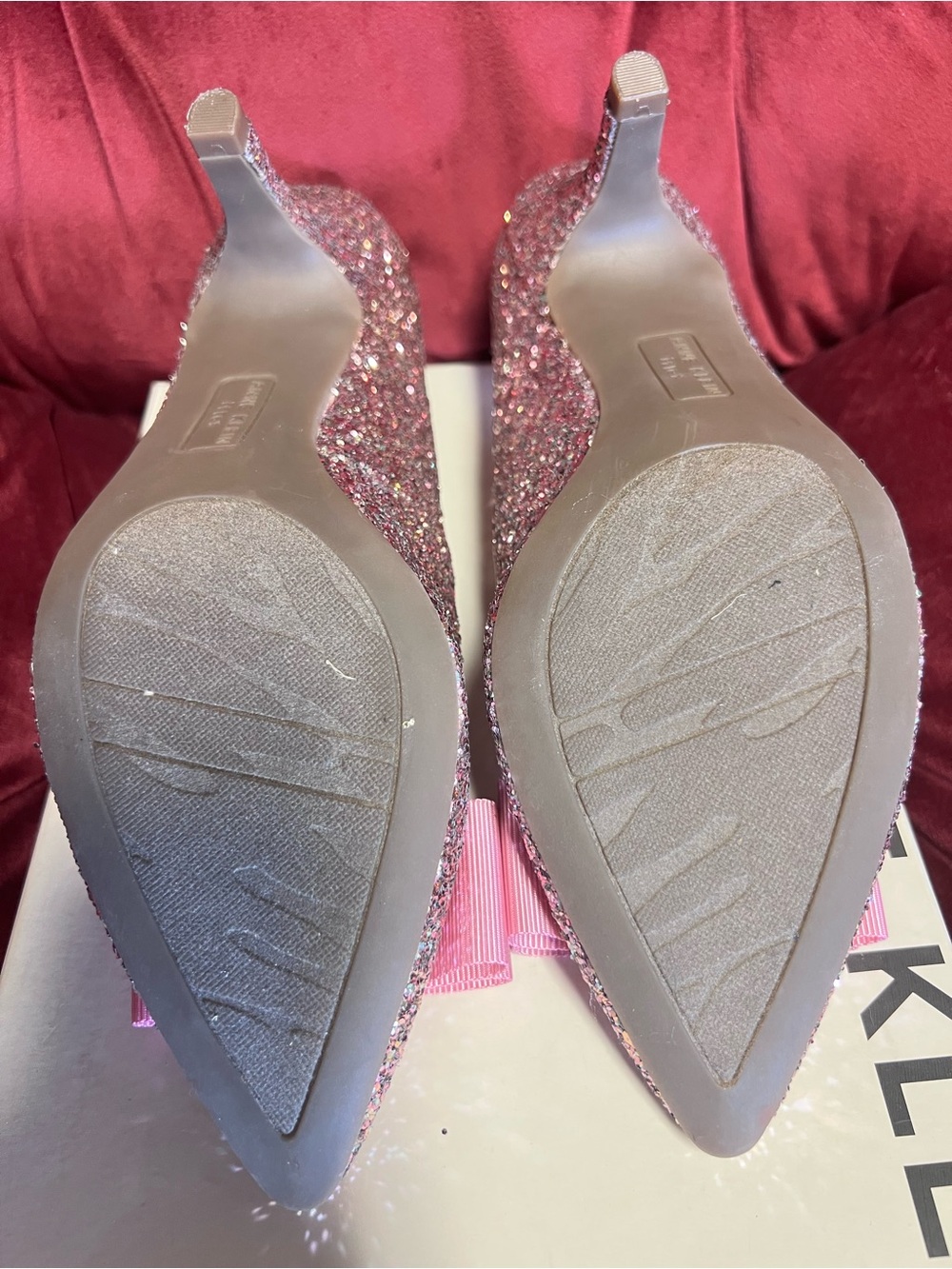Anne Klein Pink Glitter Pointed Toe Heels with Pink Bow Accent - Picture 3 of 5